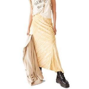 Free People Noa Crushed Velvet Gold Yellow Maxi Slip Skirt Sz Medium